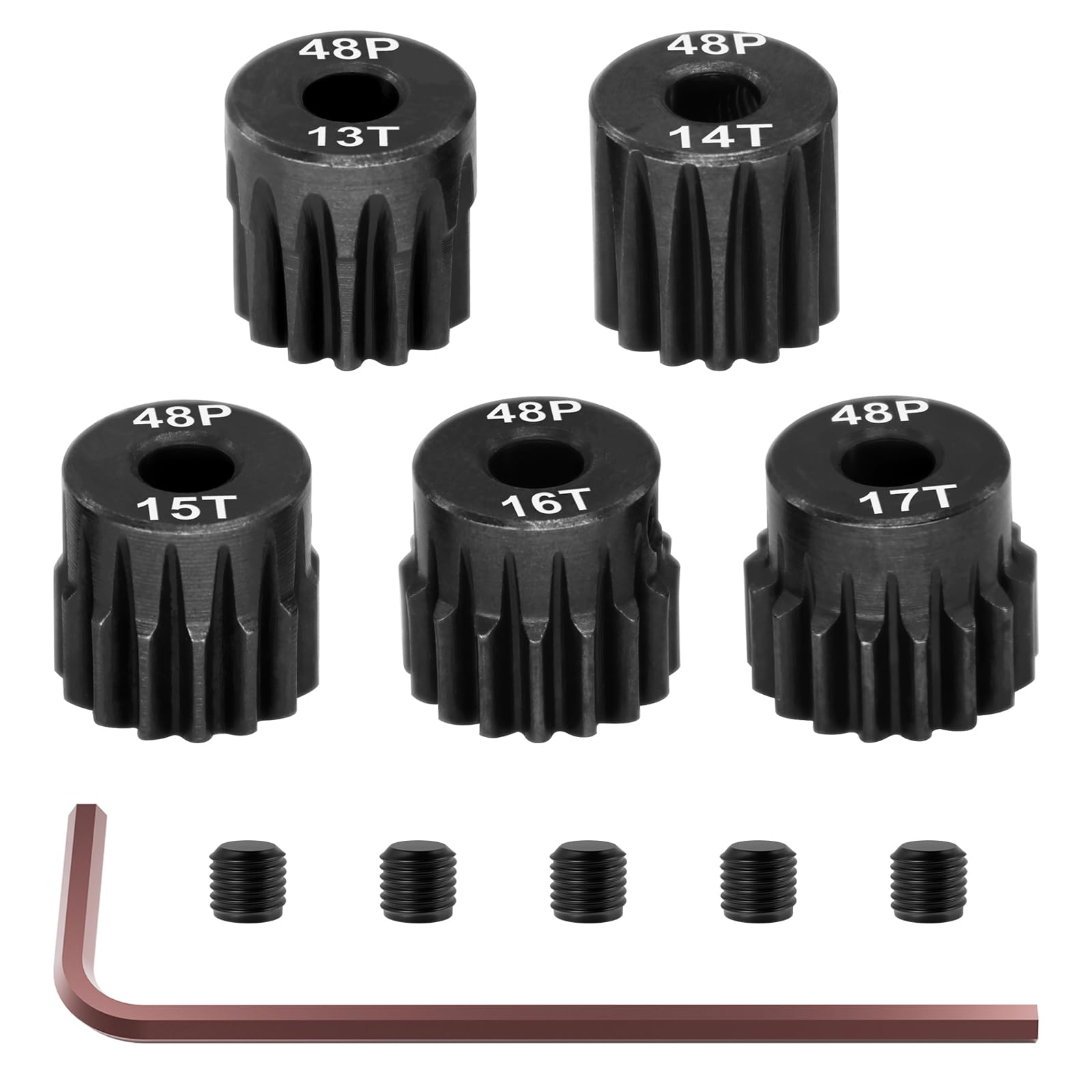 OGRC Steel Hardened 48P Pinion Gears 13T 14T 15T 16T 17T 3.175mm (1/8-Inch) Shaft for Traxxas Arrma HSP HPI AXIAL Tamiya Losi 1/10 RC Car