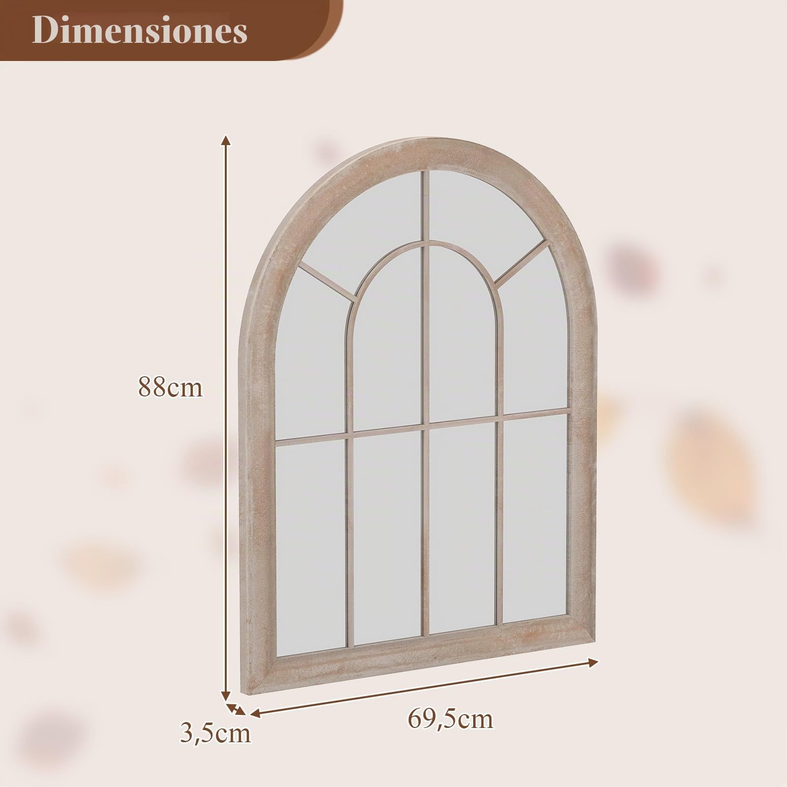 LIFEZEAL Espejo Decorativo arqueado de Pared, Espejo con Marco de Metal rústico y Cristal de Alta definición, decoración con Motivos de celosía para Sala de Estar, Dormitorio (69,5 x 3,5 x 88)