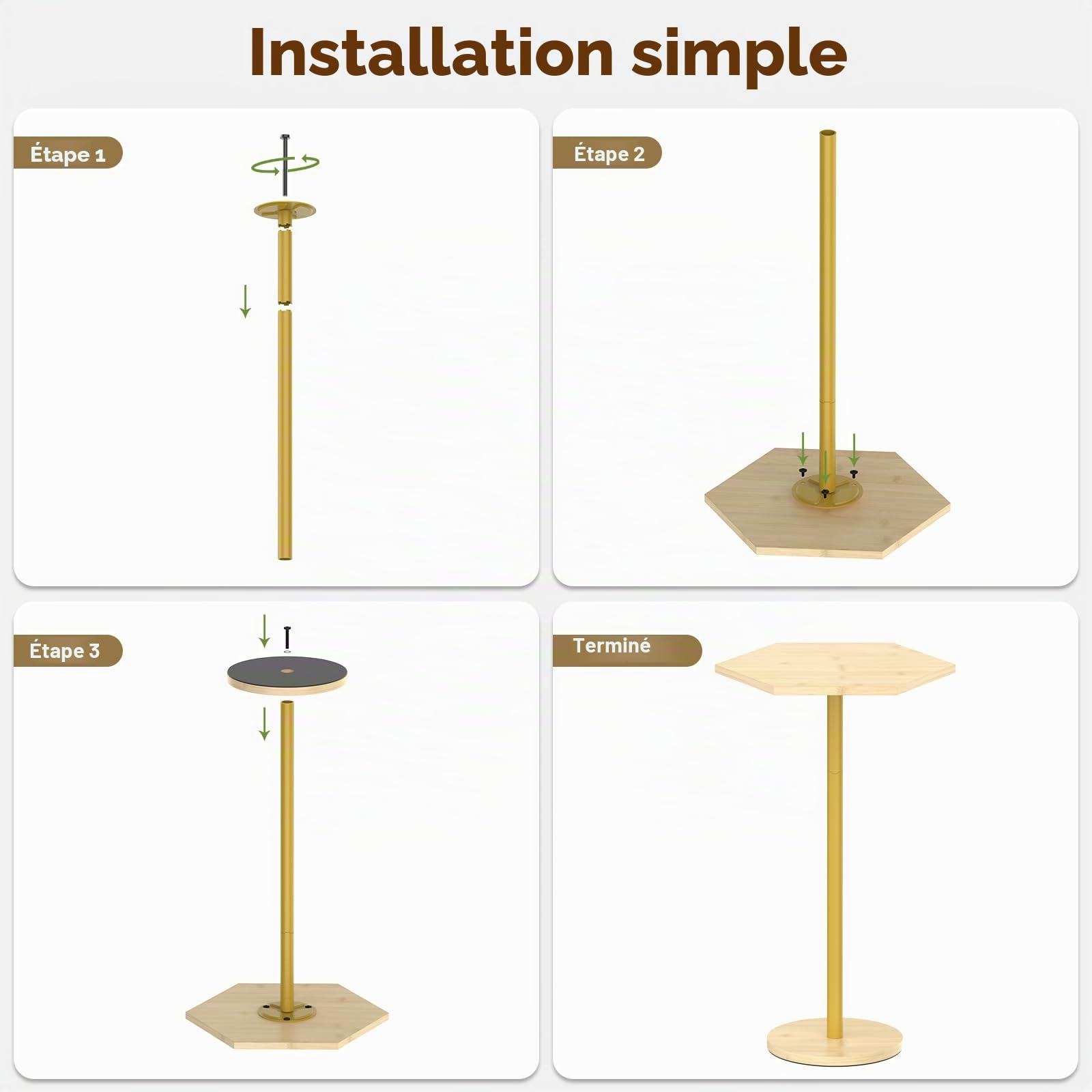 Petite table guéride, table de boisson, table d'appoint avec piédestal pour petits espaces dans le salon, la chambre à coucher, le canapé