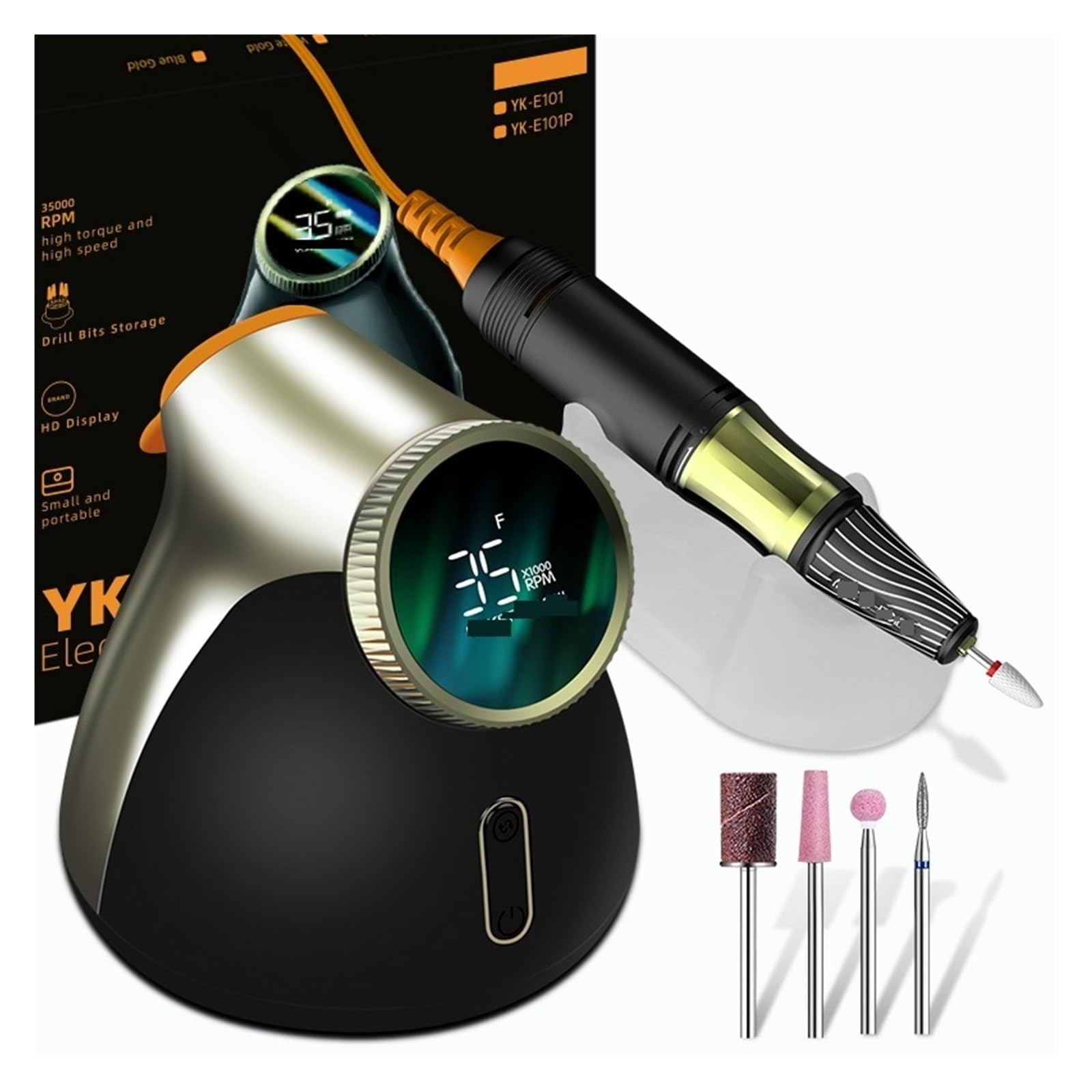 CVNIMV Taladro de uñas eléctrico Profesional Taladro de uñas eléctrico Profesional, 35000 RPM Taladro de uñas sin escobillas para manicura, Juego de taladros Esmalte de Gel acrílico Na