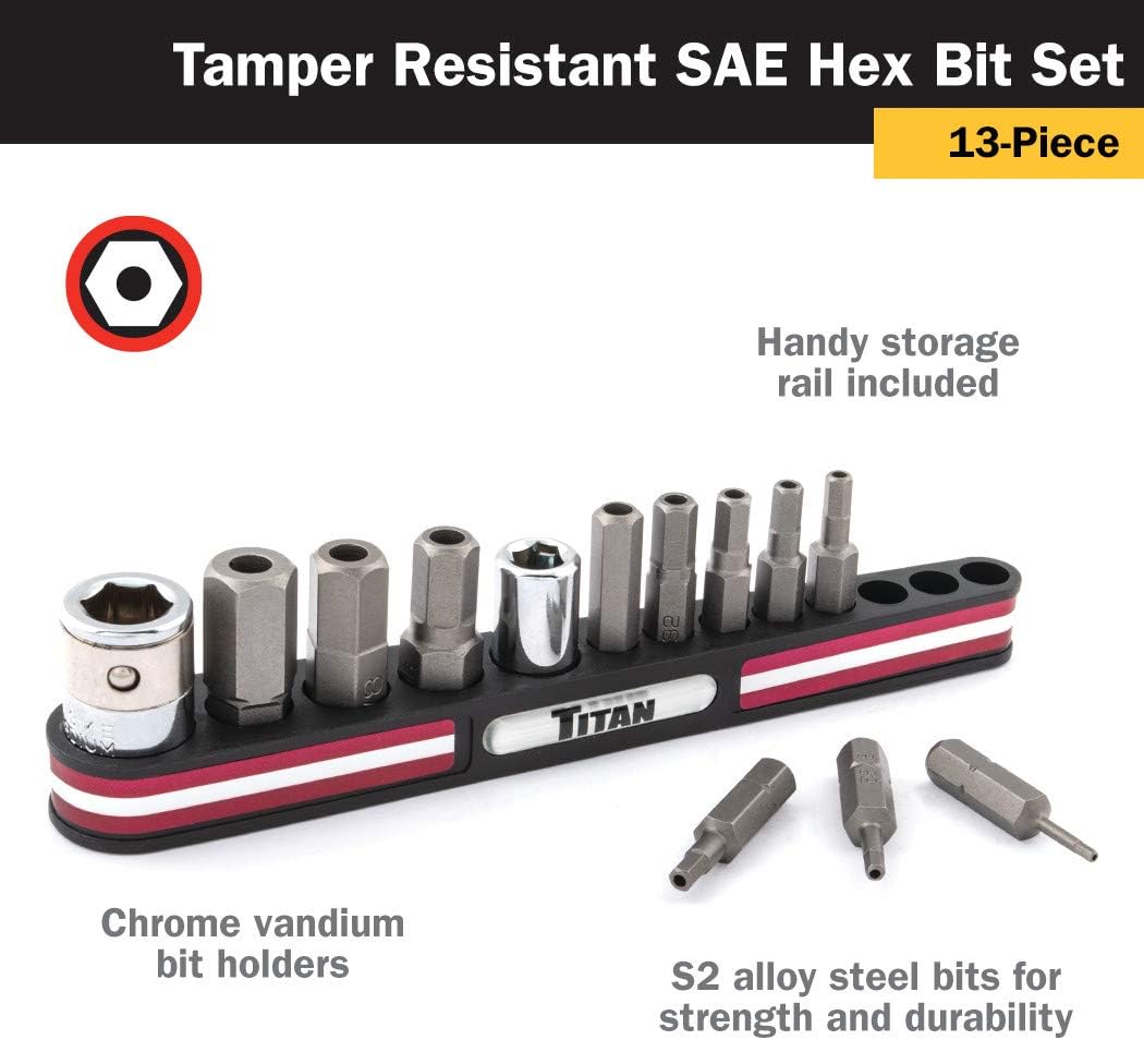 Titan 16135 13-Piece Tamper Resistant SAE Hex Bit Set