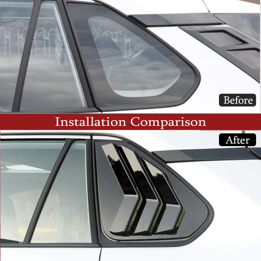BOLTRY for Toyota RAV4 2019 2020 2021 2022 2023 2024 Rear Side Window Louvers Air Vent Scoop Shades Cover Blinds Trim?Bright Black?
