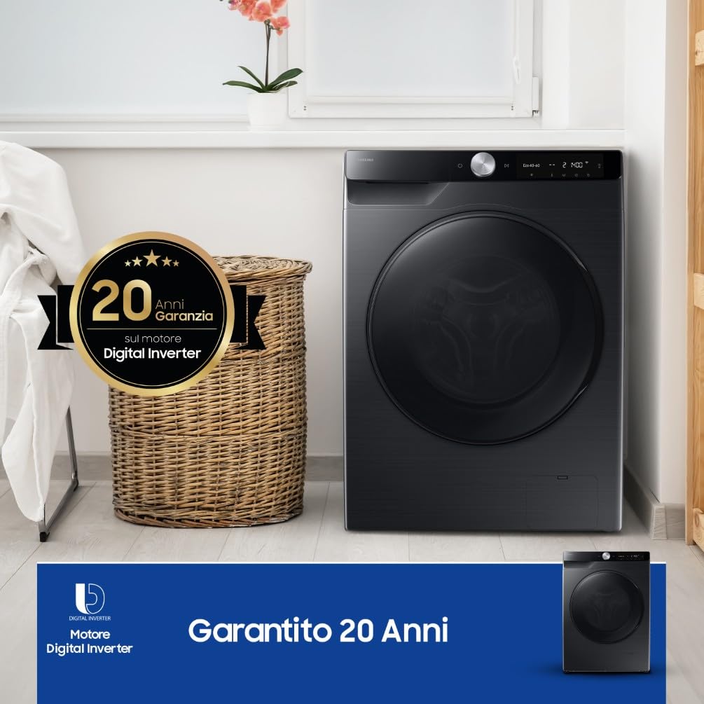 Samsung Lavasciuga Slim AI Control EcoDosatore WD90DG6G94BB, 9+5 kg, Wifi, Ecodosatore, AI Wash, Carica Frontale, 60L x 85H x 48P cm