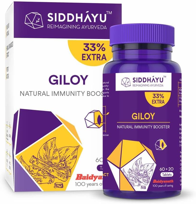 Siddhayu Giloy Tablets, Guduchi Tablets (From the house of Baidyanath) | Natural Immunity Booster | Helps in Blood Purification | (60 + 20 Tablets Free)