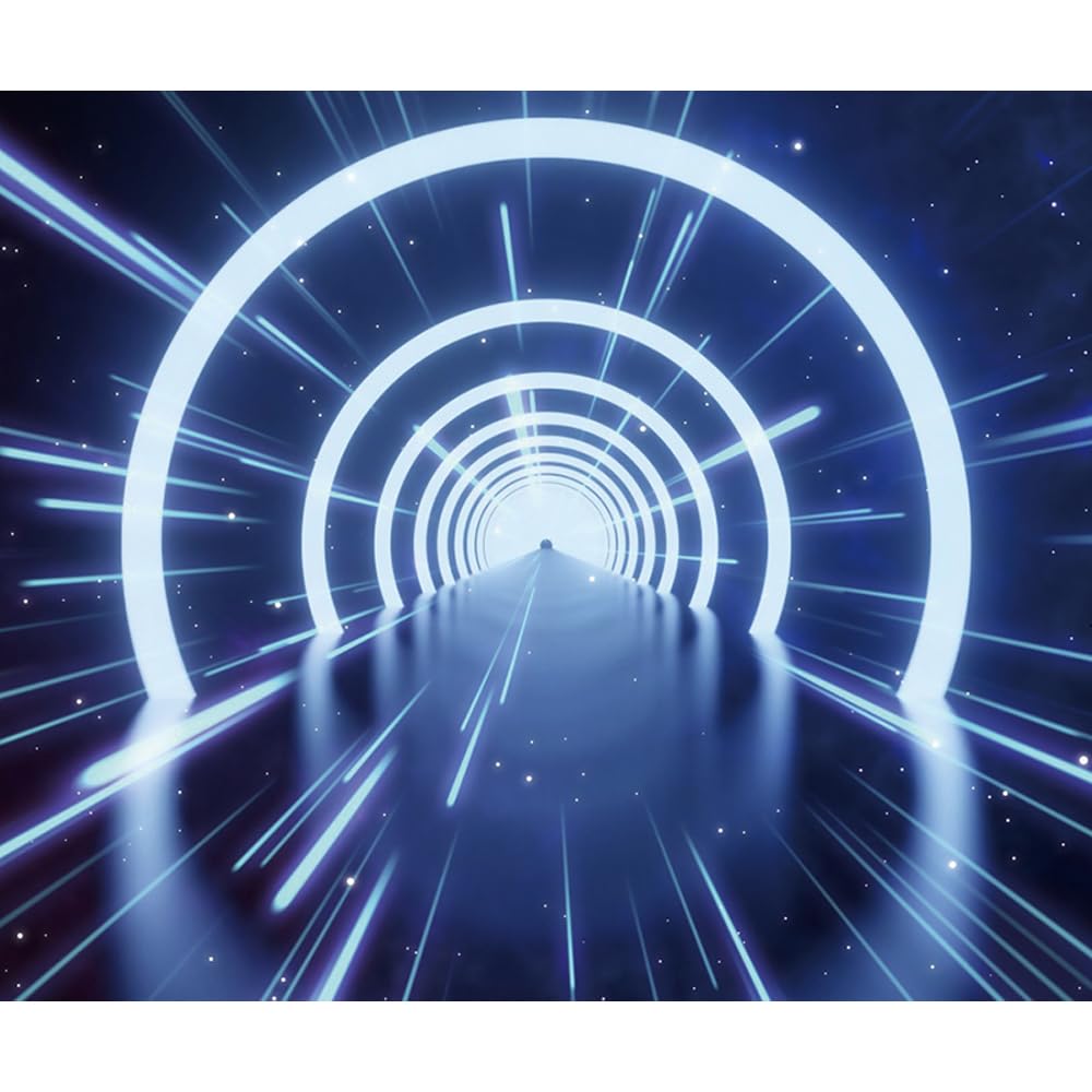 DORCEV 10x8ft Futuristic Sci-Fi Theme Backdrop Glowing Curves Space Station Space Tunnels Photography Backdrop Blue Neon Darkness Space Ship Neon Glow