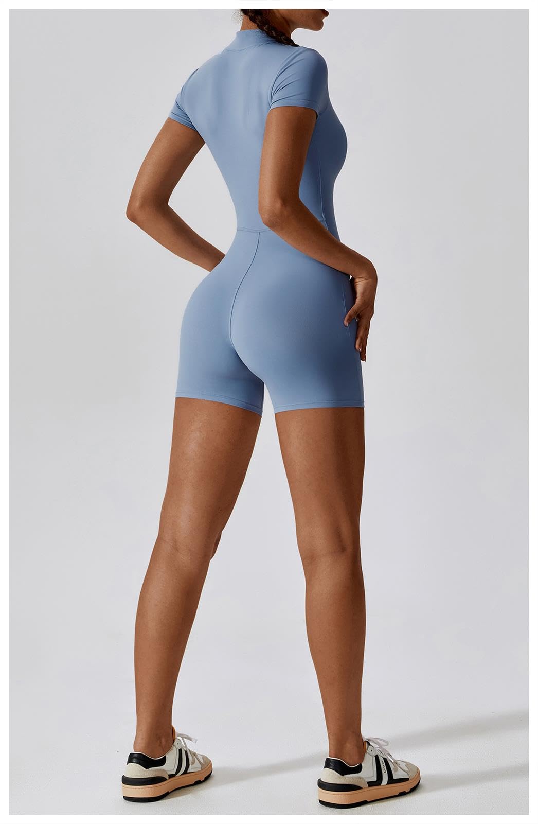 hixswnu Mameluco deportivo de manga corta con cremallera frontal para mujer, diseño todo en uno