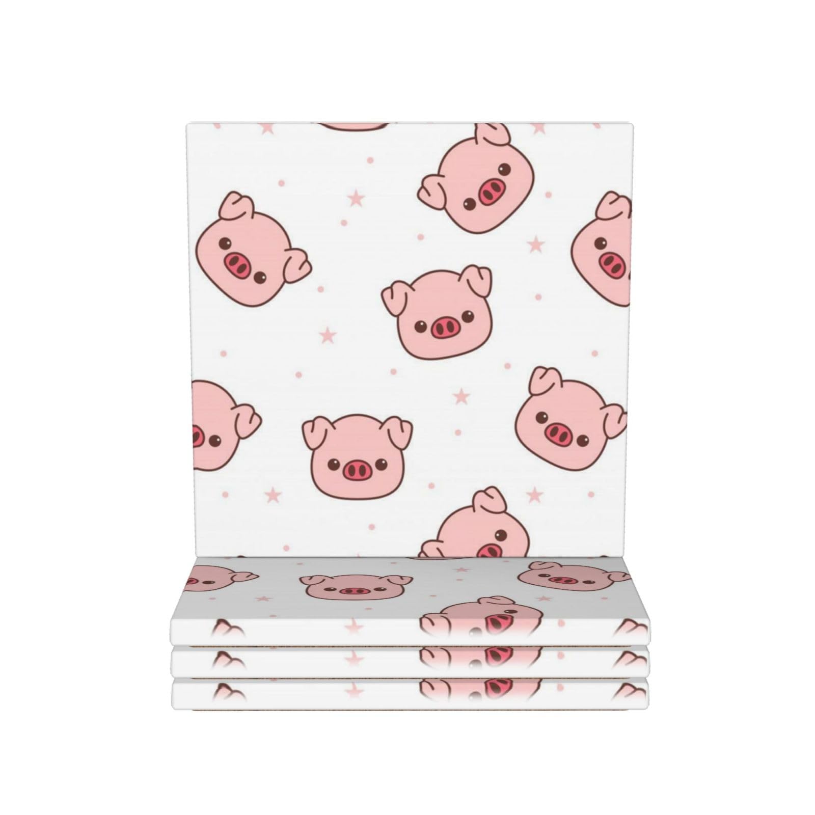 Lot de 4 dessous de verre décoratifs en céramique Motif cochon