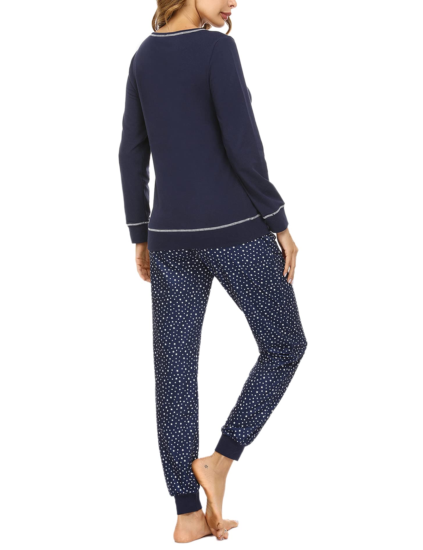 Litherday Pigiama Donna Invernale Cotone Pigiami da Donna Lungo Pigiami Due Pezzi da Donna Pigiama a Manica Lunga Pantaloni Lunghi con Tasche Morbido e Confortevole S-XXL