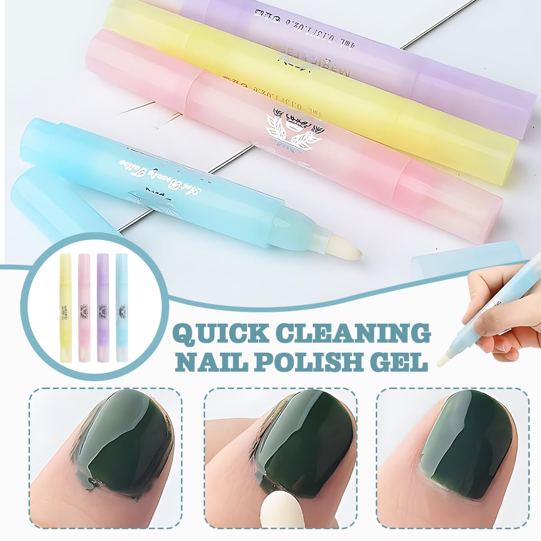 4 Pezzi Penna Correttore Smalto con 12 Punte di Ricambio Rimozione Smalto per Unghie Senza Solvente, Nail Remover Correzione Pen, Pennello Correggi Smalto per Unghie