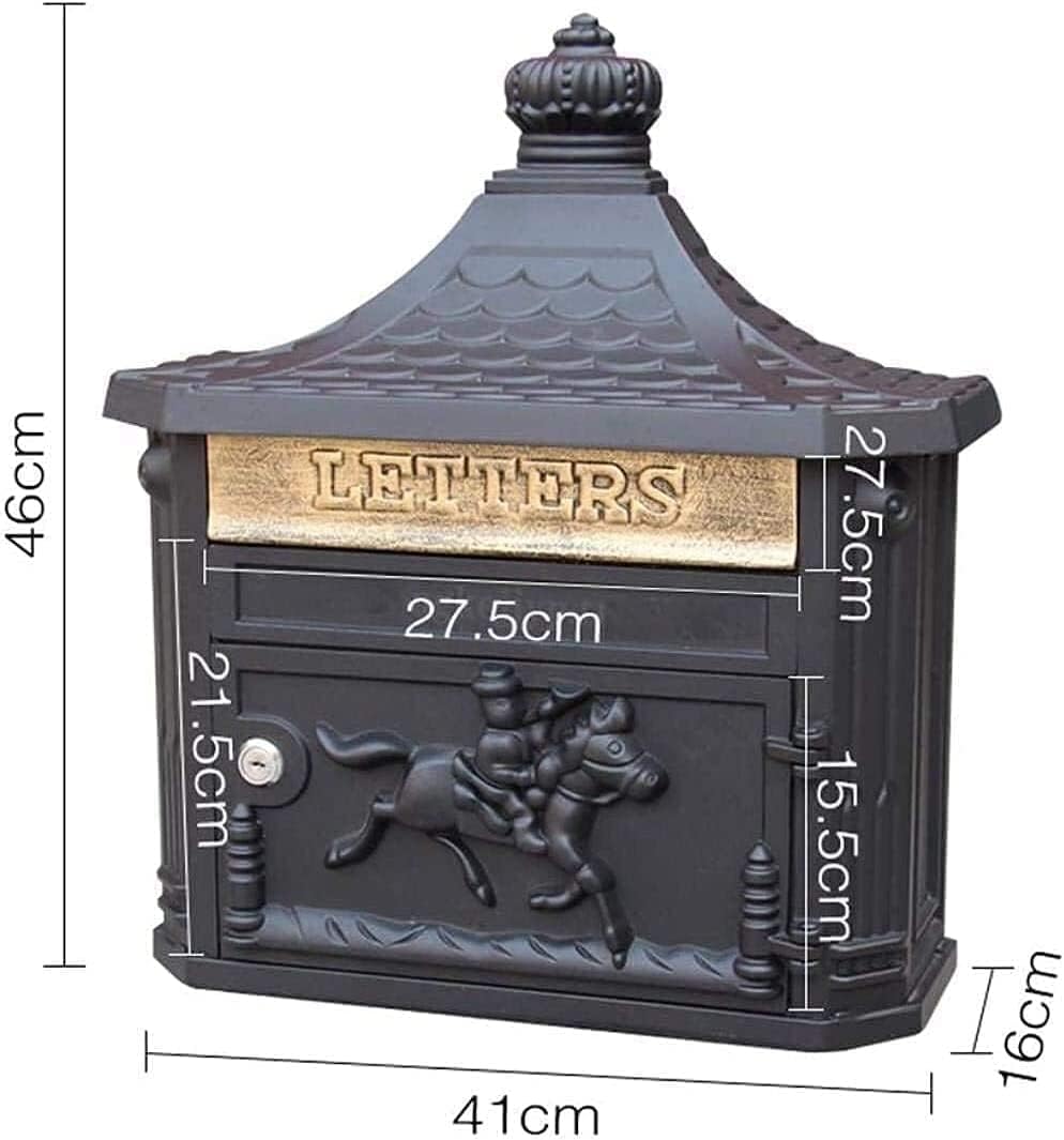 Suggestion Box Key Lock Box Donation Box Wall-Mounted Mailbox Retro European-Style Outdoor Decoration Retro Mailbox (Color : Black)