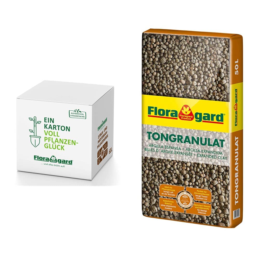 Floragard Zitrus- und Mediterranpflanzenerde in der Box, b, 60 Liter & Blähton Tongranulat zur Drainage - Hydrokultursubstrat - für Pflanzkästen, Kübel oder Töpfe - 50 L