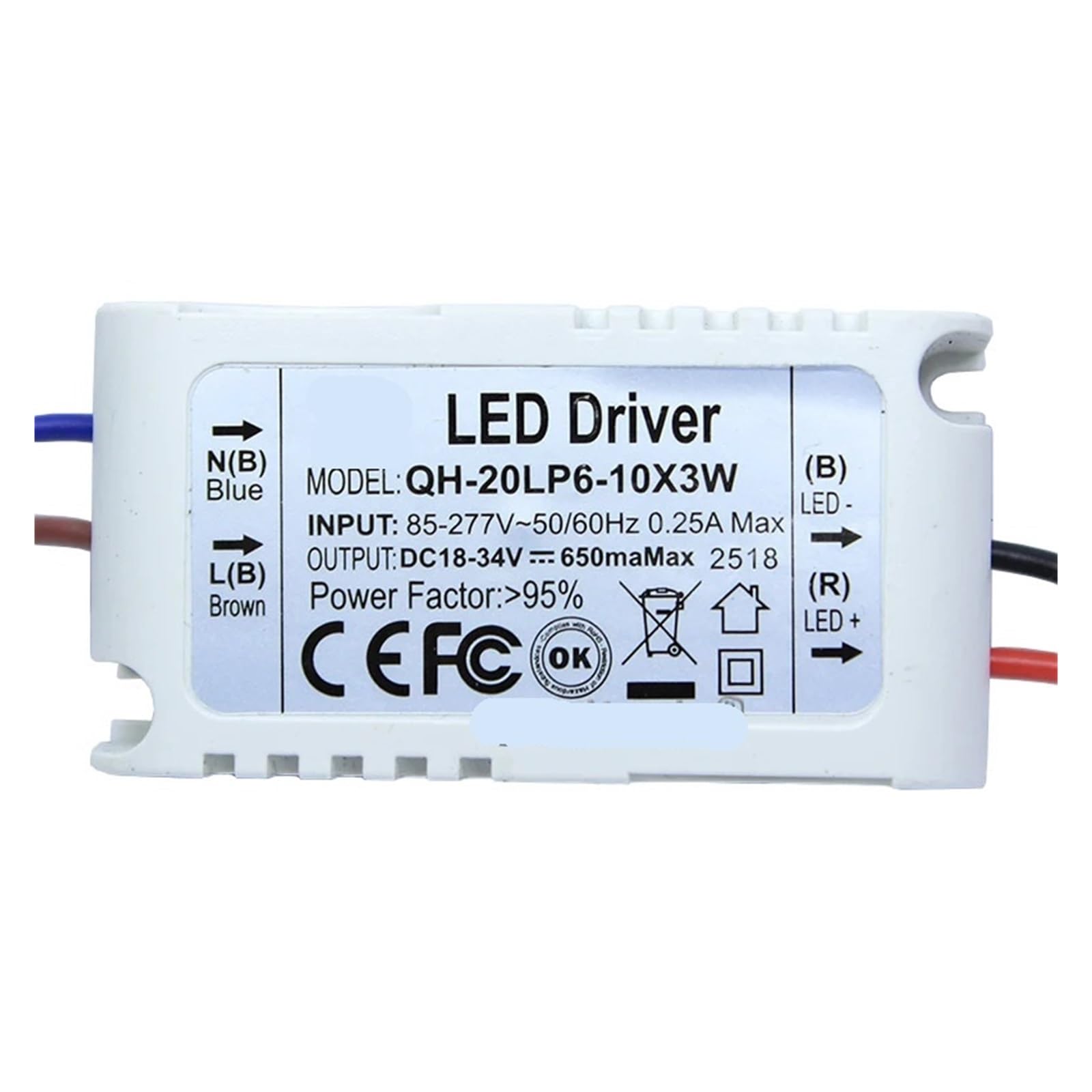 NIKOIDIC Pilote LED Externe à Courant Constant, Transformateur D'éclairage D'isolement, 1W 3W 5W 10W 20W 36W 50W 300mA 450mA 600mA 900mA 1500mA, 1 Pièce(600mA 18 To 34V 20W