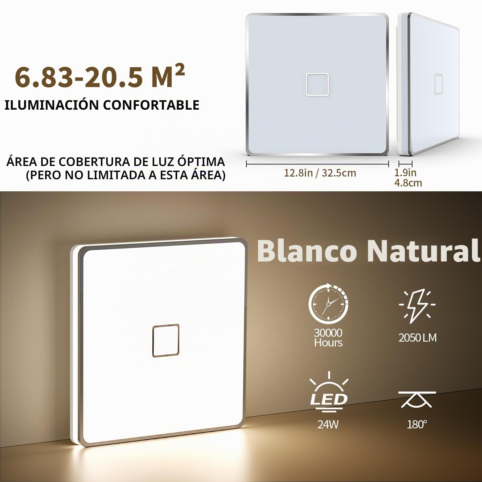 Airand Plafón LED 24W, estanco IP44, diámetro 32,5 cm, 2050 LM, 4000 K, para salón, dormitorio, habitación infantil, Blanco Neutro.