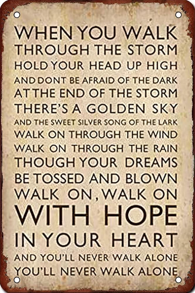Pibonto Women's Wall Art You Will Never Walk Alone Vintage Metal Tin Sign Retro Poster Metal Signs For Home Bathroom Kitchen Garden Man Cave Decor Garage Yard Sign Coffee Wall Decor Gift For 8X12 Inch Plaque Tin Sign