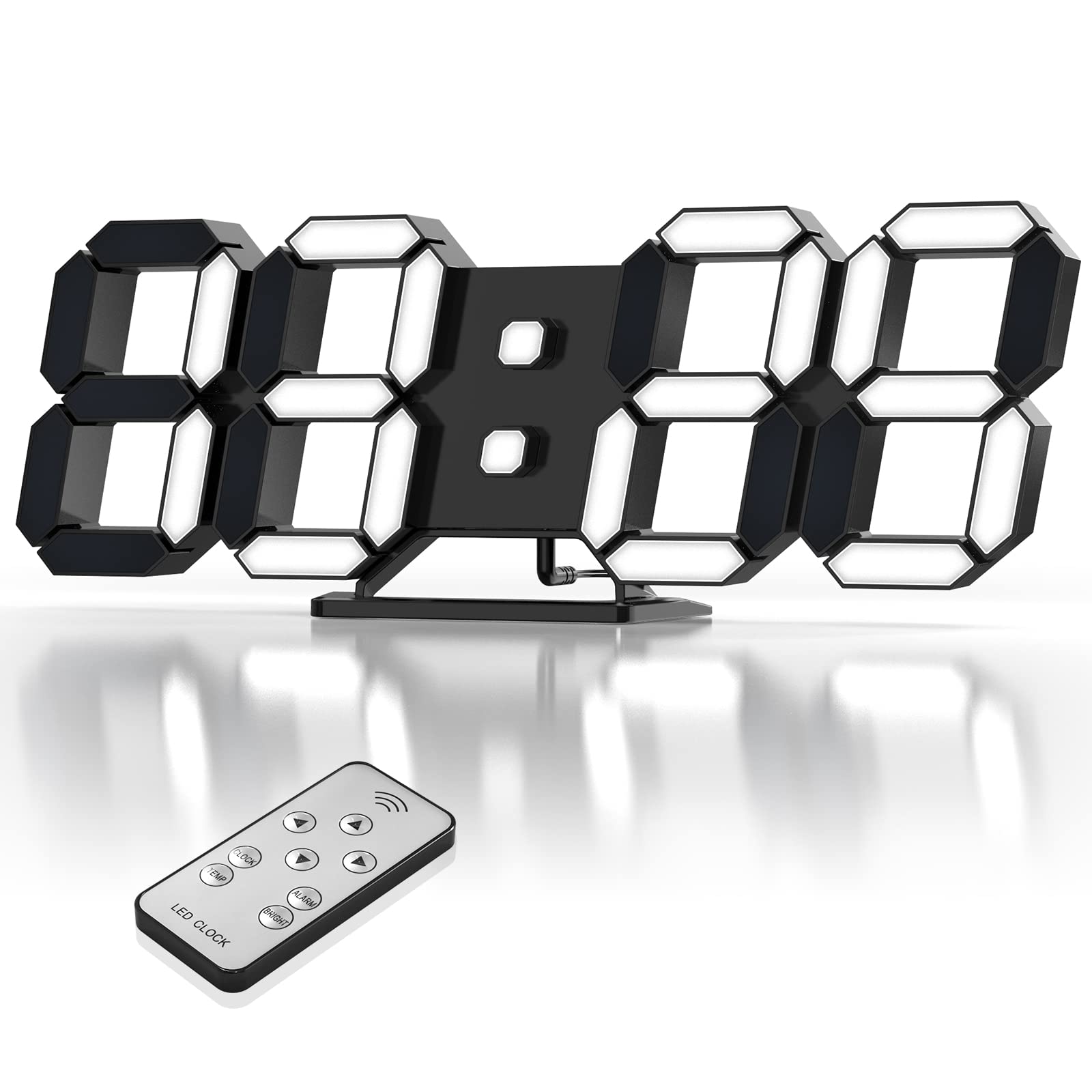 EDUP HOME 3D LED Clock Desk Alarm Clock Wall Clock with Remote Control, 9.7" LED Electronic Clocks, Snooze Model, Temperature, Night Light Auto/Custom Brightness