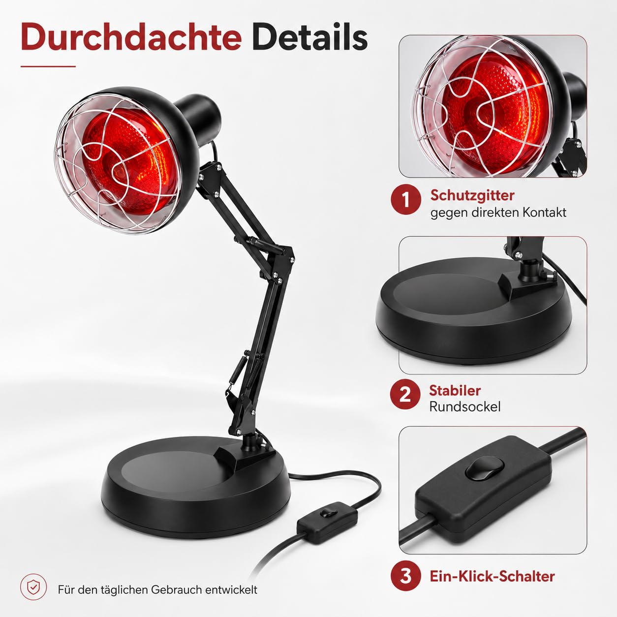 Lámpara de infrarrojos con cubierta de malla antiquemaduras, 150 W, lámpara de luz roja, lámpara de calor para el tratamiento de resfriados y relajación muscular, lámpara calefactora