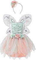Vista 8 de Vestido de disfraz de hada para niñas, vestido verde de princesa, vestido de tutú con diadema y alas