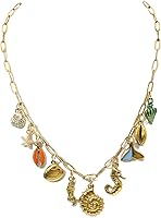 JNF Boho Charm Necklace for Women: Gold Paperclip Chain with Sun Moon Star Heart Flower Beach Charms