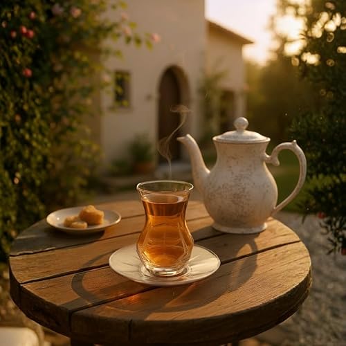 Miniatura 9 de Juego de 6 tazas y platillos de té de vidrio transparente de diseño especial (12 unidades), forma tradicional de cintura delgada, vidrio resistente