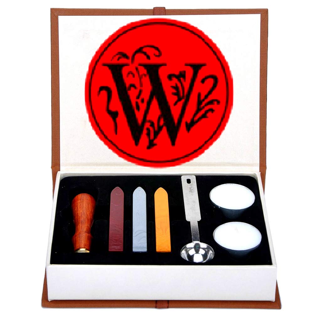 Letter W Wax Seal Stamp Set, ANBOSE Alphabet W Letters Wax Sealing Stamp Kit Including 1Pcs Wooden Handle Copper Seal