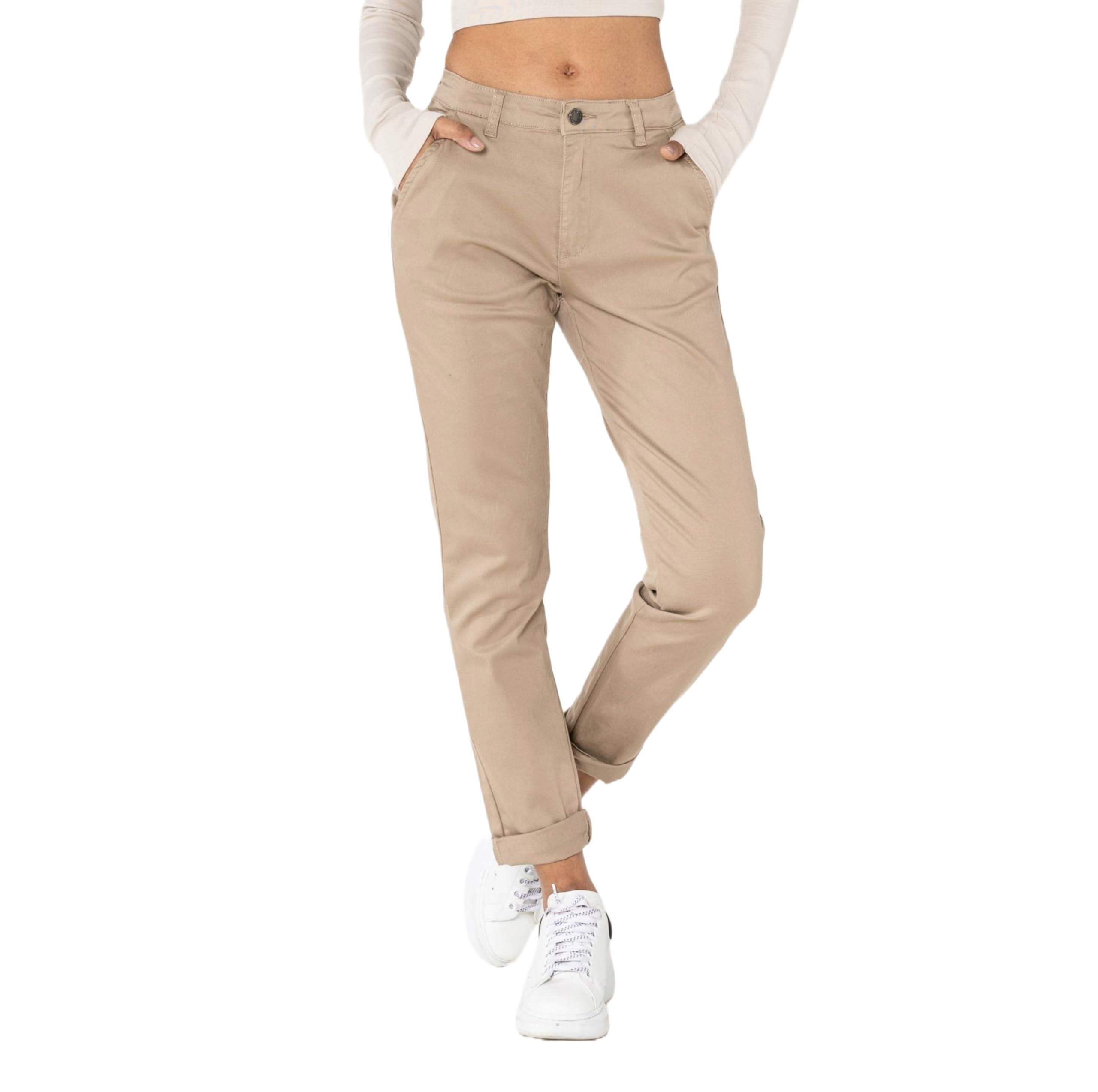 Nina Carter J250 Pantalon Chino pour Femme Confortable Taille Haute Coupe ajustée en Coton Stretch Élégant