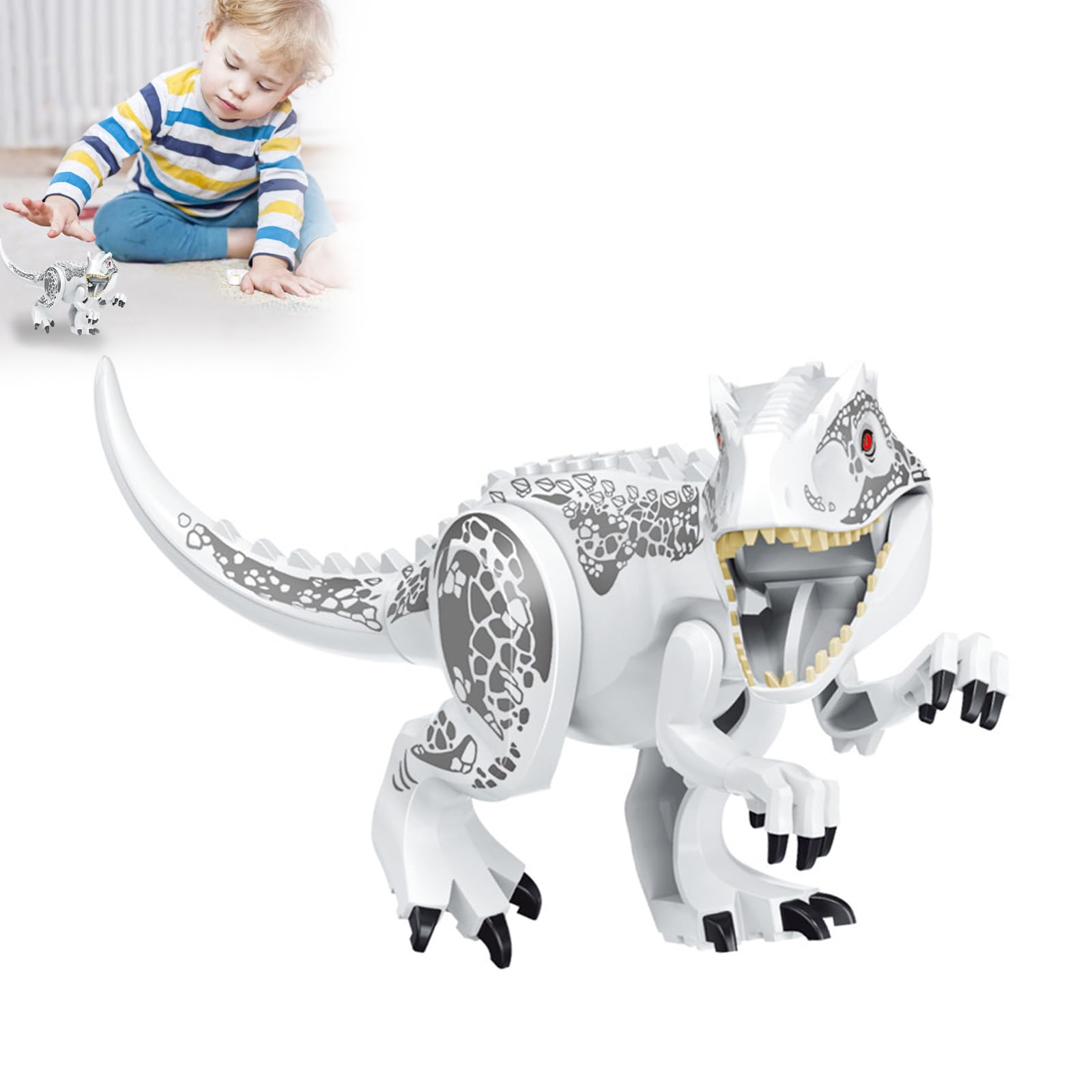 Dinosaur Building Blocks Toy for Kids, Large T-Rex & Indominus Rex DIY Construction Set with Movable Jaws & Joints, Realistic Dinosaur Model, Educational Toys for Boys and Girls Ages 6-12 (White)