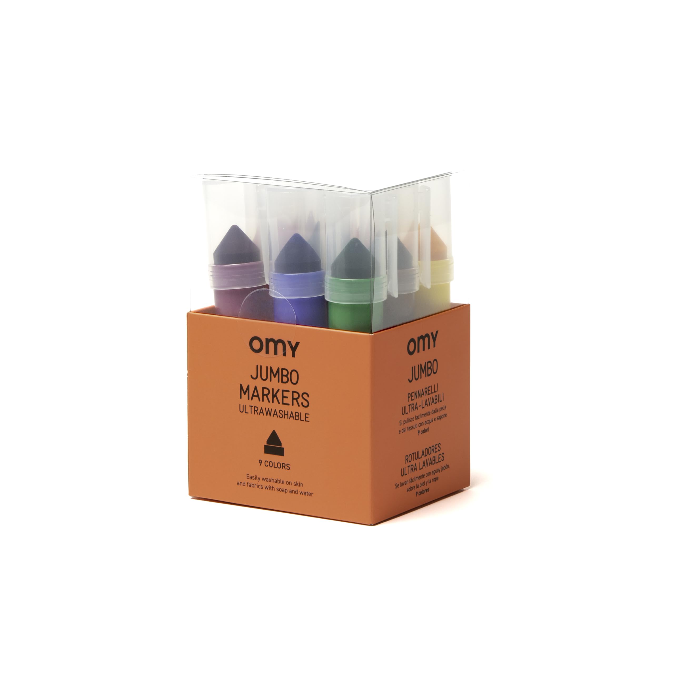 Omy Signature Jumbo Washable Markers | Box of 9 Bright Colors | Giant Tips for Easy Coloring | Non-Staining Washable Ink | Perfect for Toddlers’ First