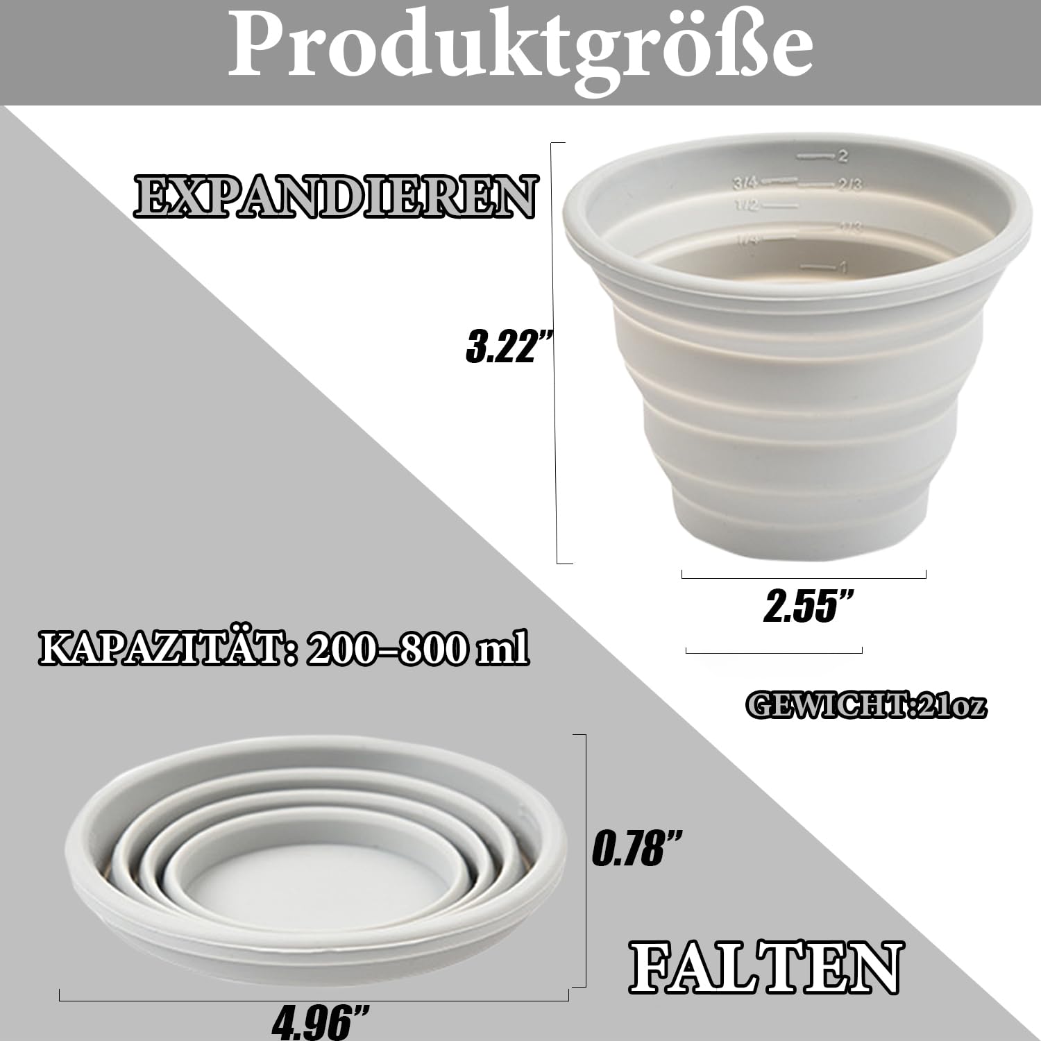 Tazza pieghevole in silicone riutilizzabile pieghevole tazza da viaggio piccola tazza portatile per zaino e campeggio all'aperto 300 ml
