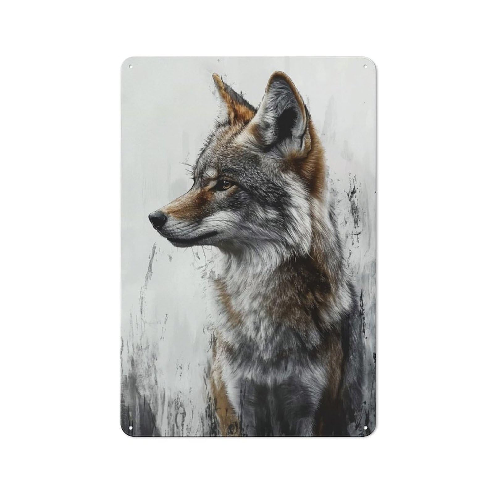 Junmoney Style-3 Retro Metal Wall Sign 30X20cm Featuring Coyote Portrait With Abstract Background For Garage Wall, For Garage, Workshop And Man Cave Decoration