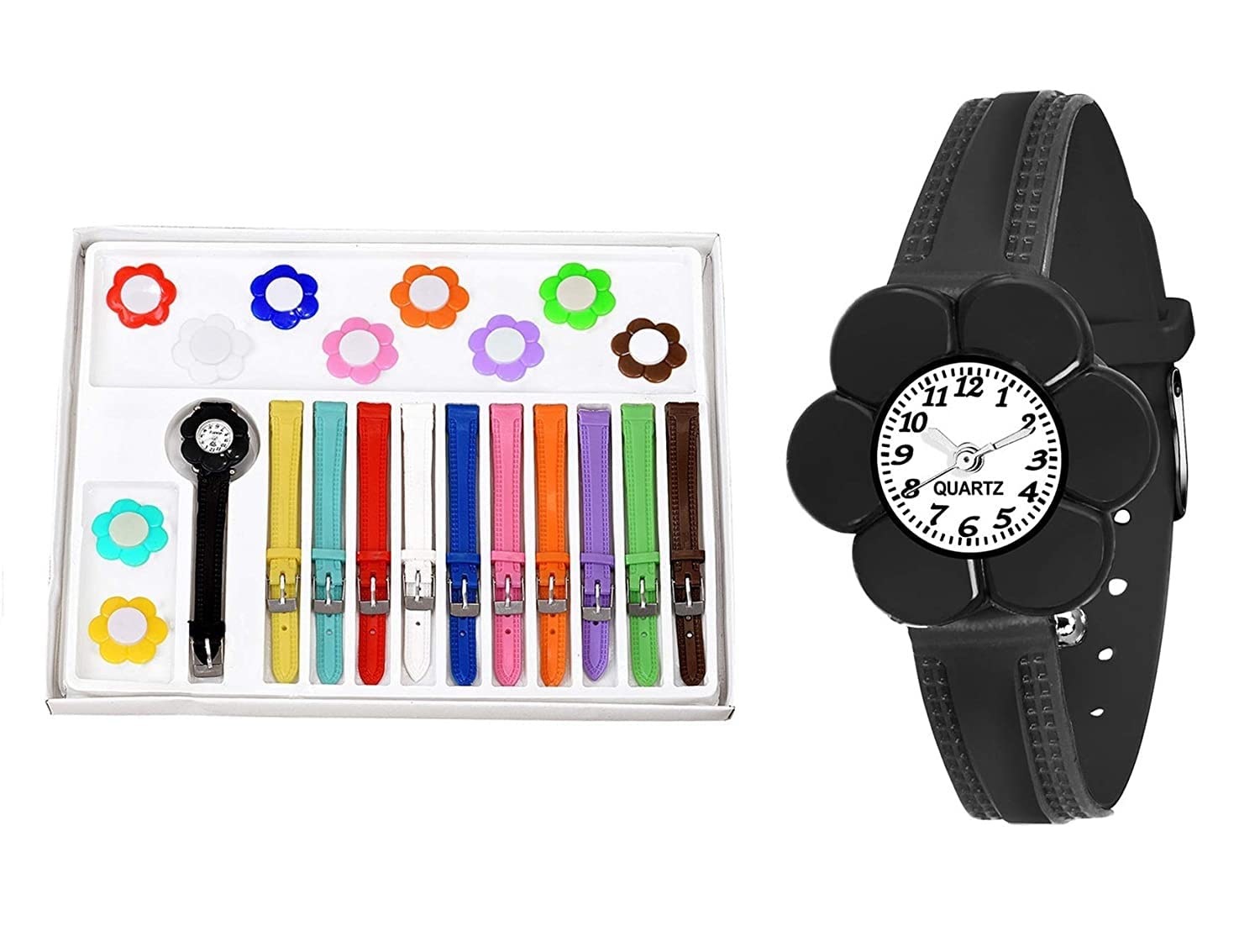 KIARVI GALLERY Analogue 11 Belt Interchangeable Girls Stainless Steel Watch (White Dial Multicolored Strap) (Multicolor-3) (B0B3547MYD) Amazon Price History, Amazon Price Tracker