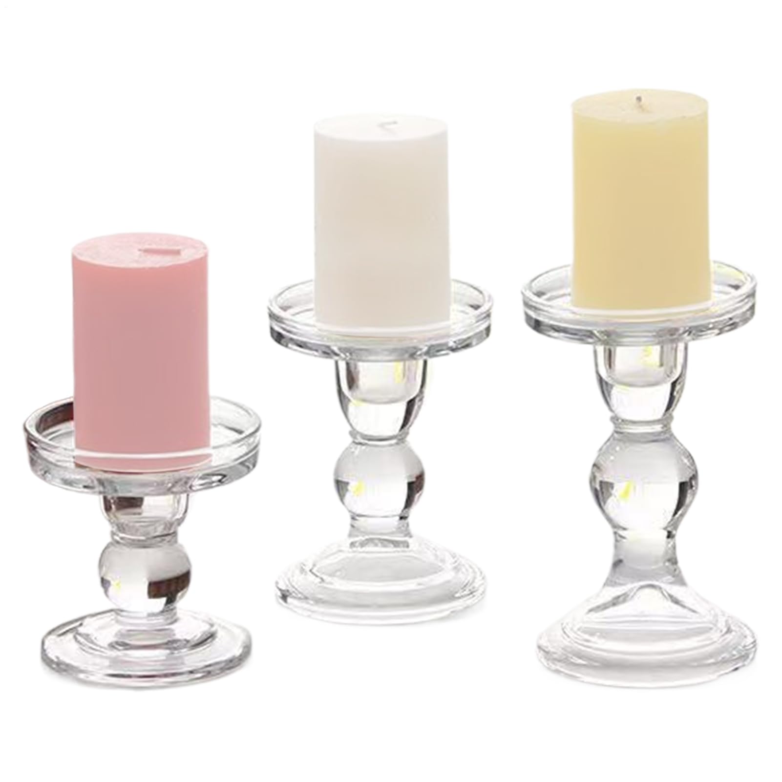 Bougeoirs en verre transparents (lot de 3) pour décoration de table de salon et chambre