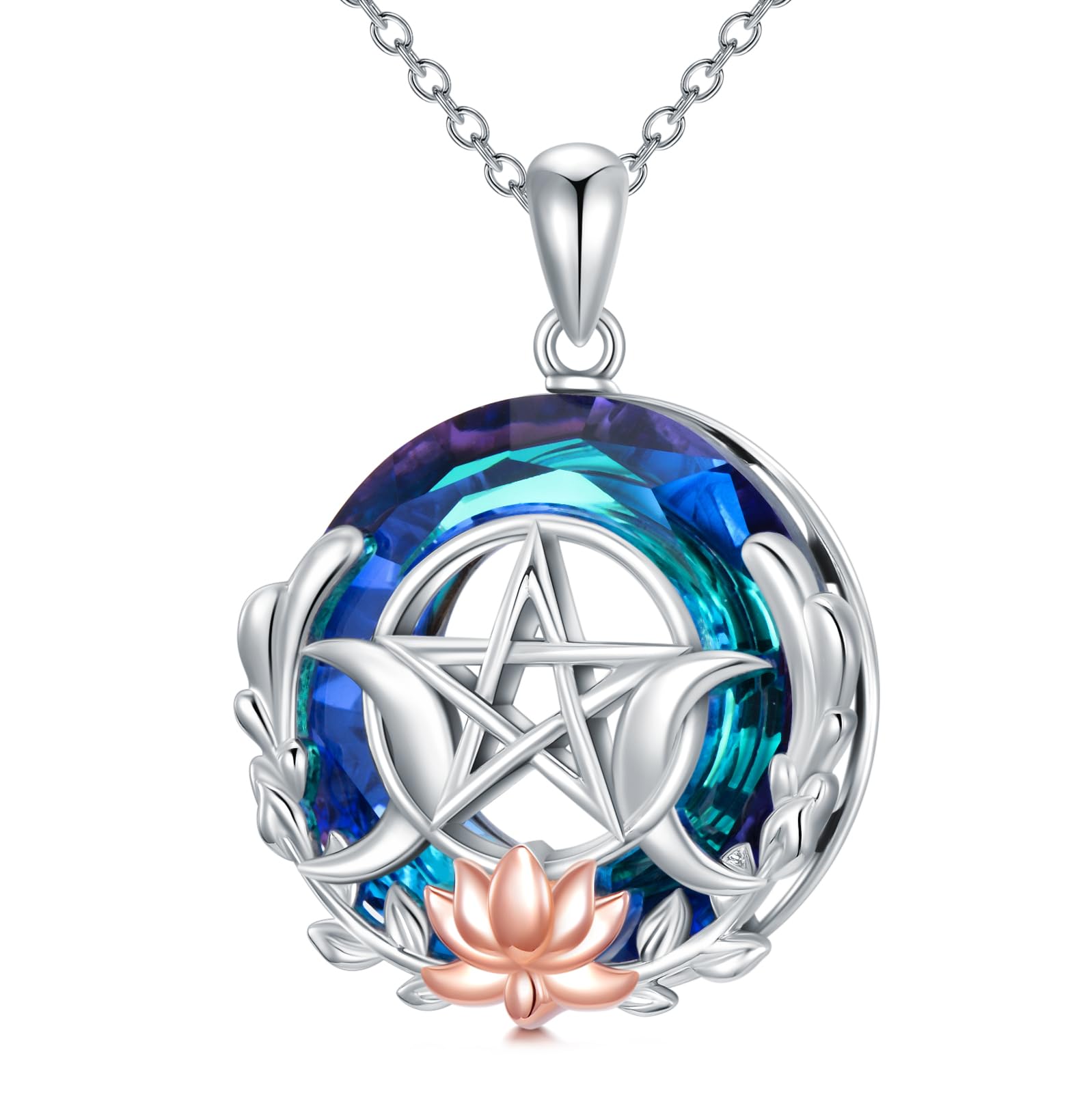 VONALA Triple Mond Pentagramm Halskette Silber 925 Hexen Kette Anhänger Hexen Schmuck Geschenk für Damen Mädchen Tochter Mutter Freund