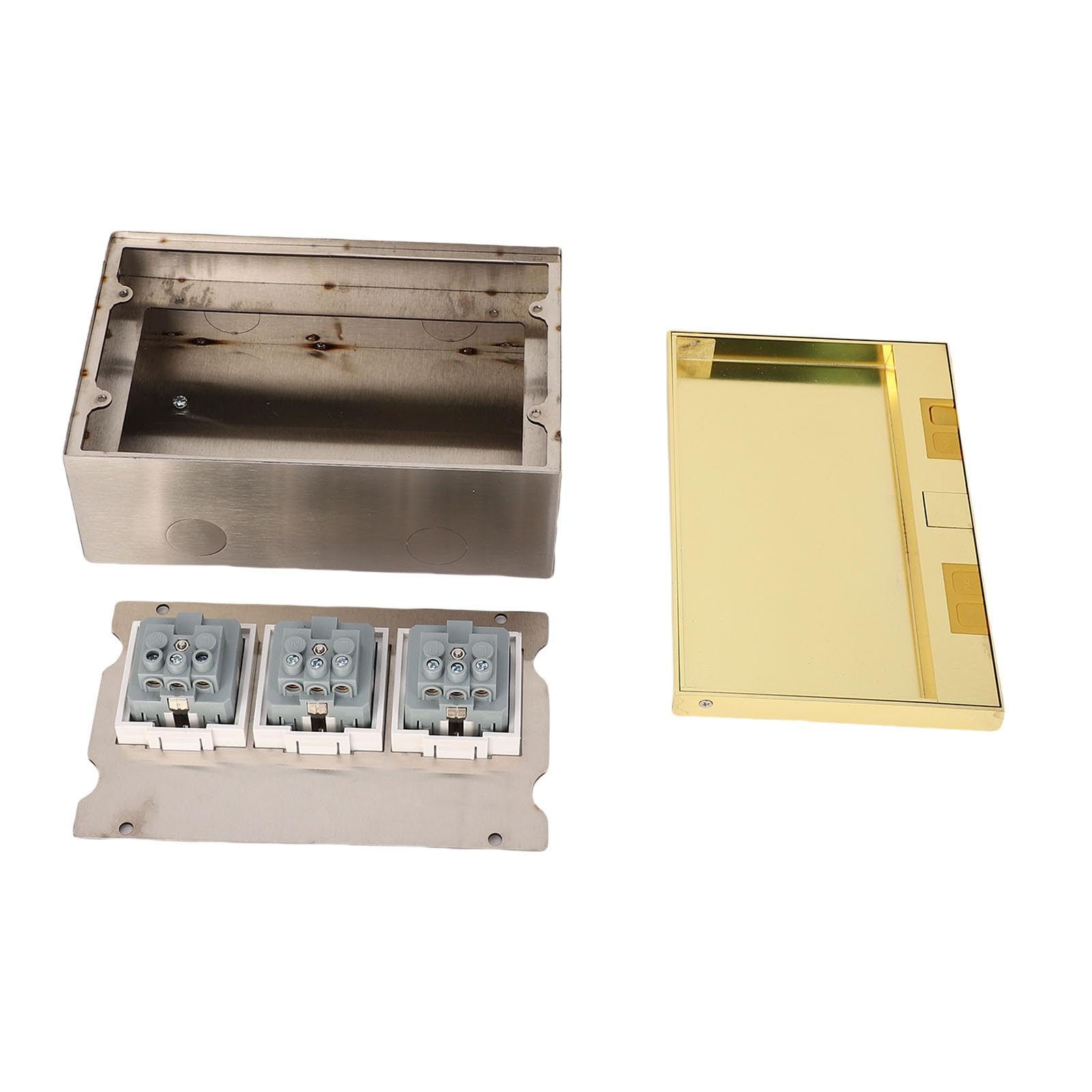 ViaGasaFamido Scatola di Derivazione da Incasso a Pavimento in Acciaio Inossidabile - Kit Presa a 3 Poli Impermeabile da 4KW per Ufficio e Hotel (Golden, PC Ignifugo, 16A, 4000W)