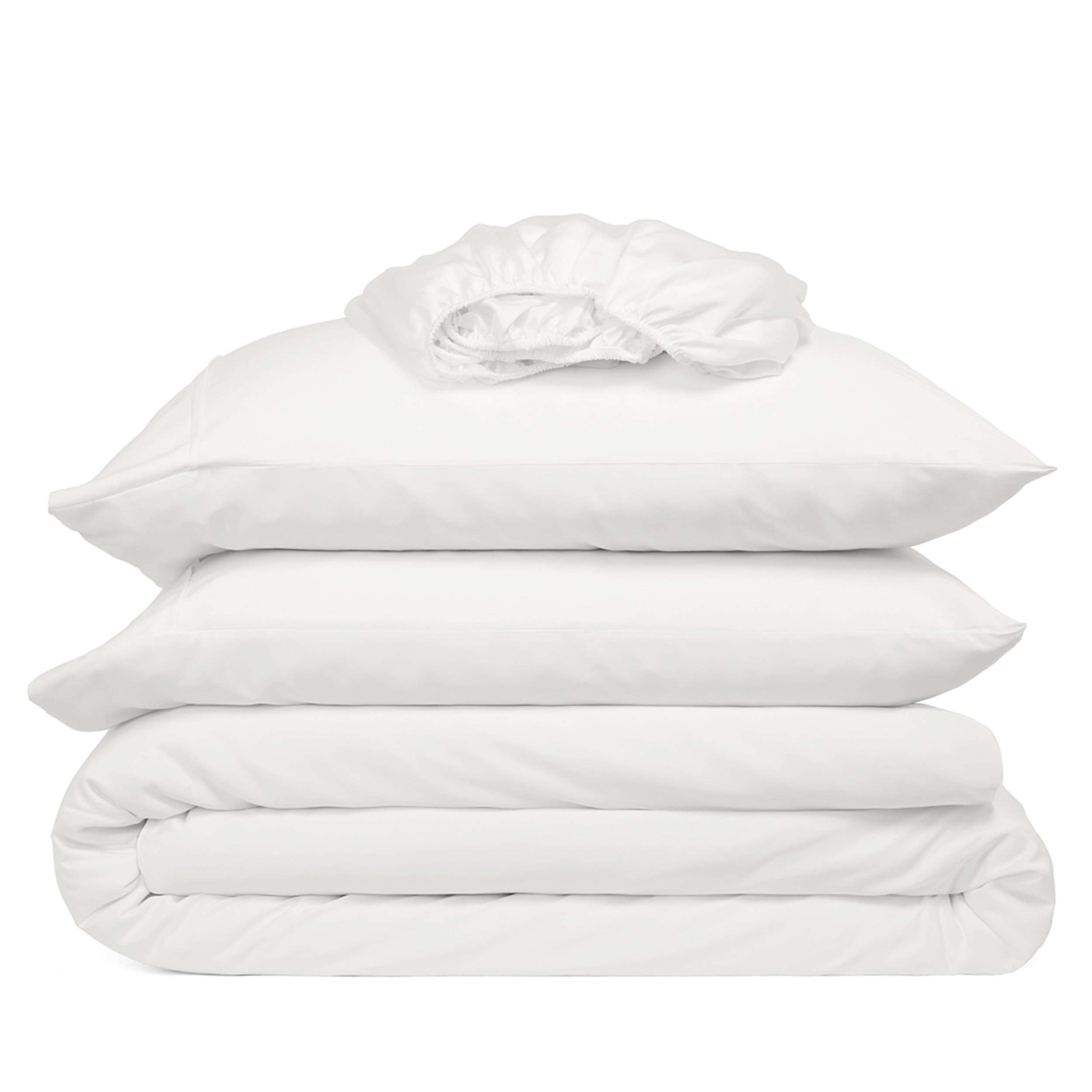 Cosy House Collection White 100% Rayon Derived From Bamboo Bed Sheet Set - Cooling, Breathable, Silky Soft Deep Pocket Bedding Set (Double, )