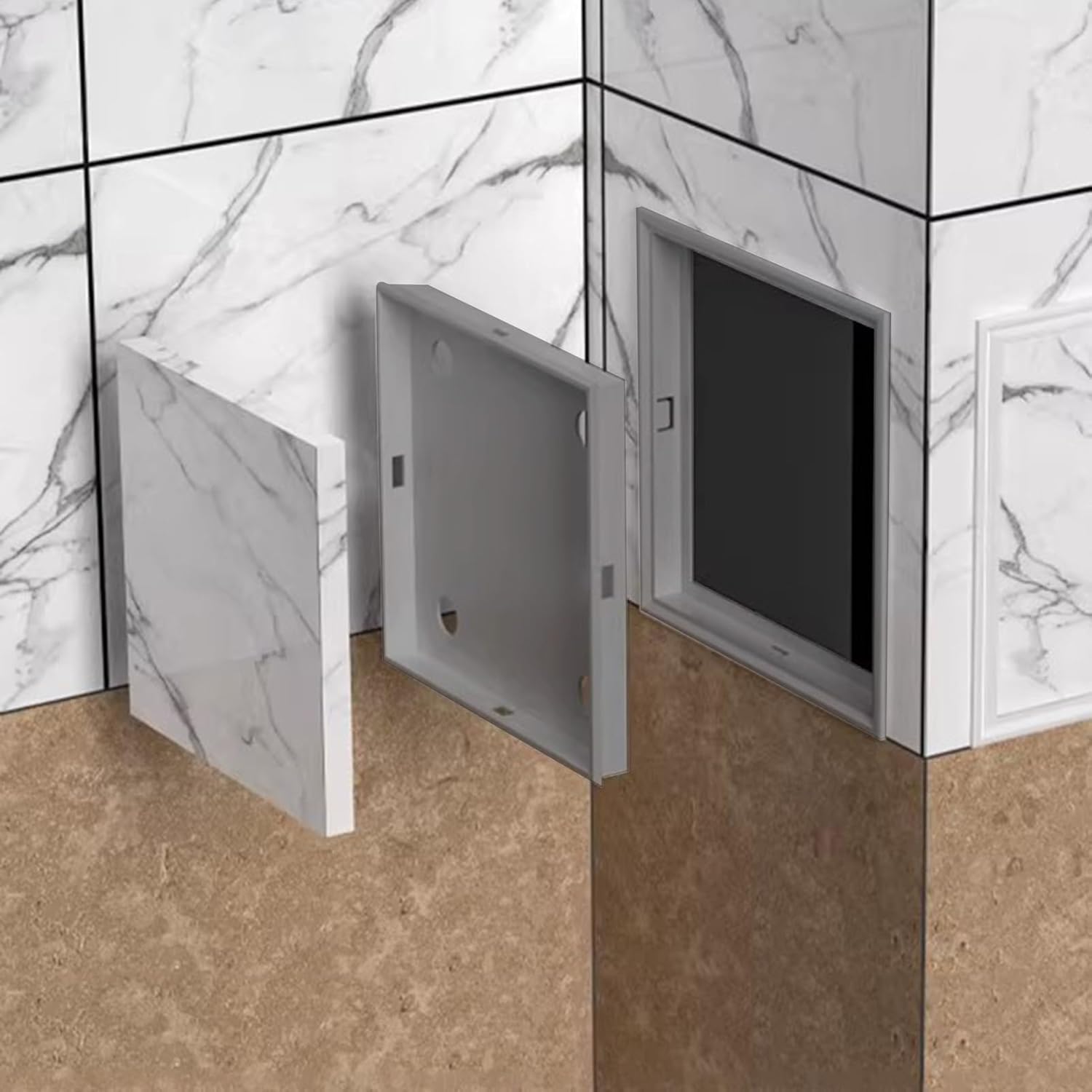 k3Mq9Rw Recessed Access Panel Splicing Inspection Port For Shower Pipes, Small Snap-on Wall Hole Cover(Grey,20x20cm (7 7/8" x7 7/8"))