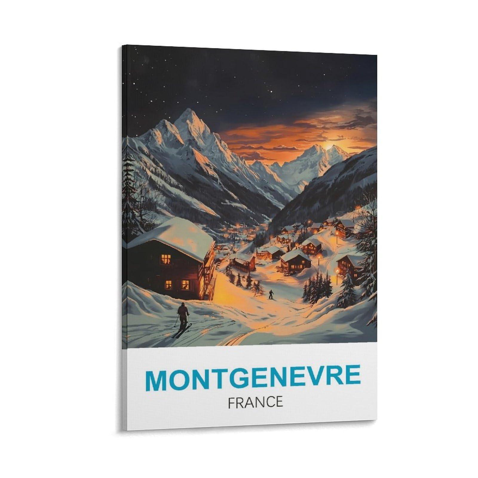 Clfmhnas Frame-Style Montgenevre France Vintage Travel Poster Ski 12X18inch(30X45cm) Canvas Wall Art Prints