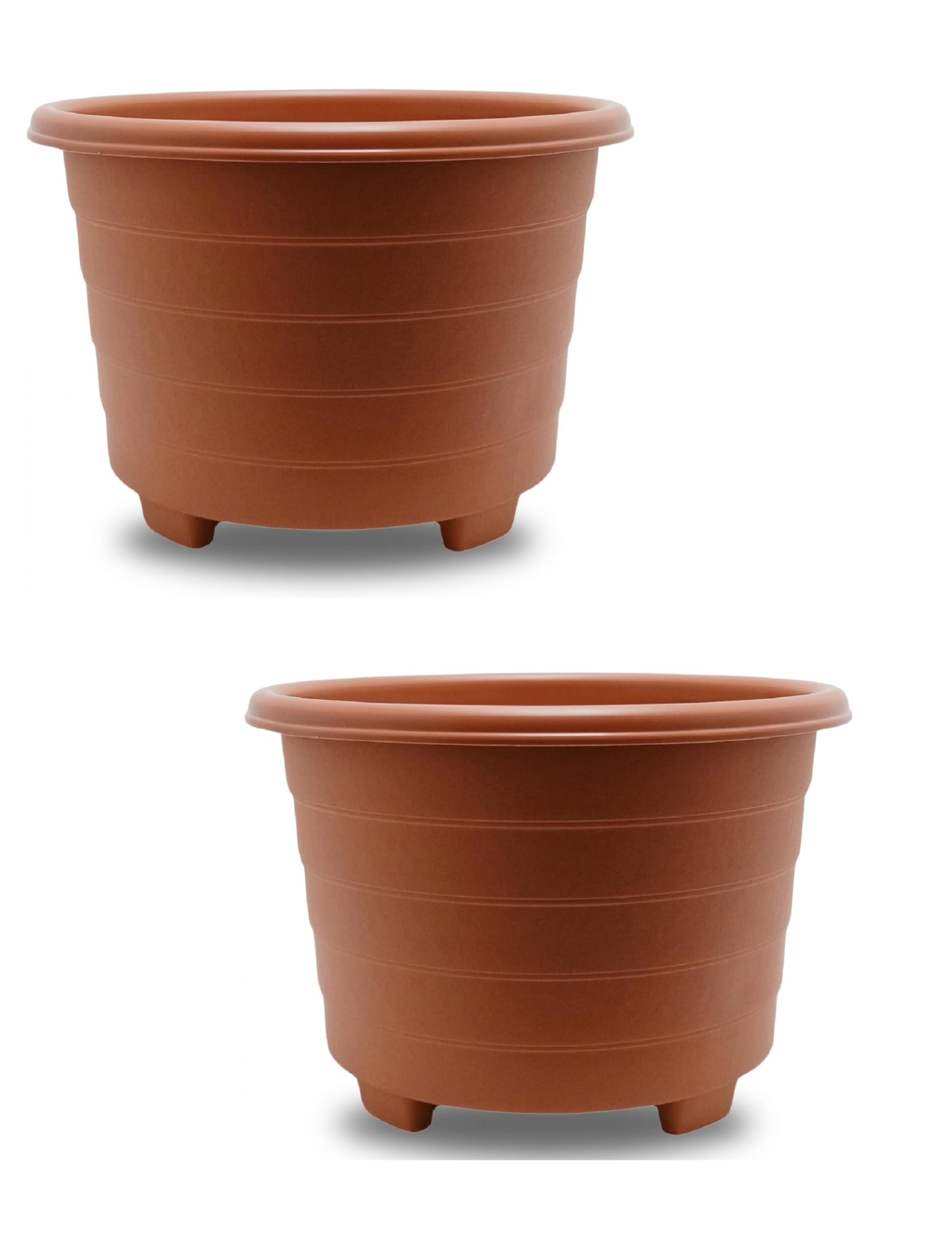 ELMORA'Z Large Planter 32cm Plastic Plant Pots Outdoor Indoor Garden Patio Round Planter with Feet Marked Drainage Hole Herb Flower Pot Plant Container Terracotta 2 Pack