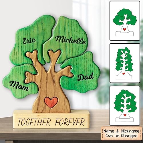 Miniatura 2 de Regalo personalizado para la familia, árbol de madera, rompecabezas familiar, texto artístico personalizado con 1-8 nombres de familia, rompecabezas