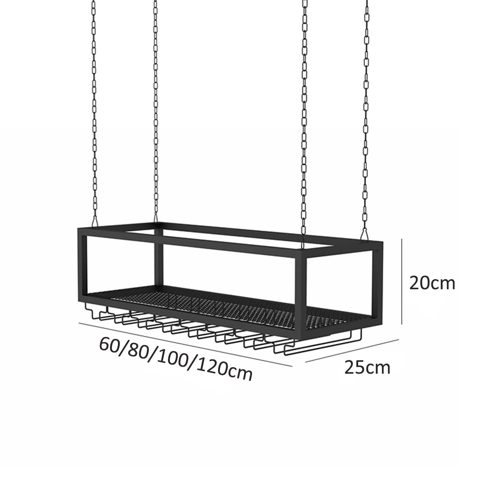 Botellero Colgante de Metal Negro para Bares y restaurantes. Soporte para Copas de Vino y Copas de Techo. Cadena de Hierro Decorativa. Portabotellas (100 x 25 x 20 cm).