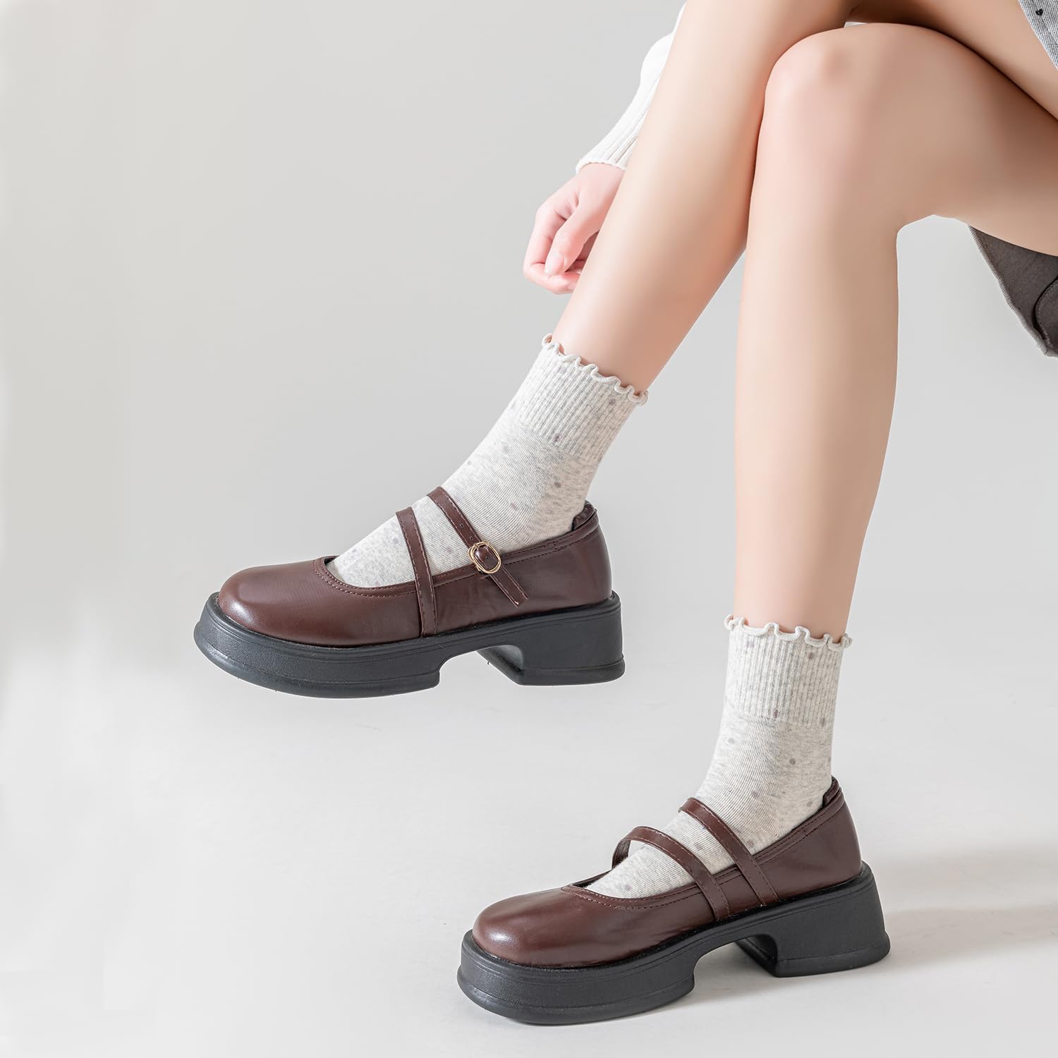 Mcool Mary Women's Ruffle Socks,Casual Ankle Breathable Knit Cotton Cute Polka Dot Crew Frilly Sock 6 Pack - Image 6