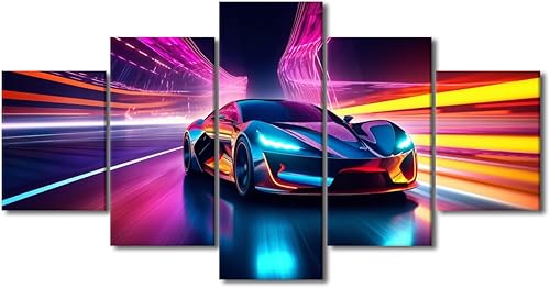 Miniatura 10 de TUMOVO Pintura retro para motocicletas, impresiones artísticas de motocicleta Cyberpunk, 5 piezas, lienzo, arte de pared, arte de pared Giclée,