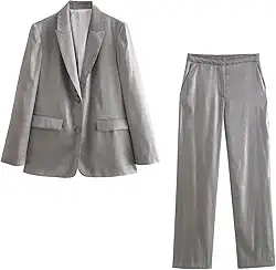 2024 Blogger Minimalism Ternos Cor Prata Blazers Casuais Ternos Feminino Conjunto de Duas Peças Feminino