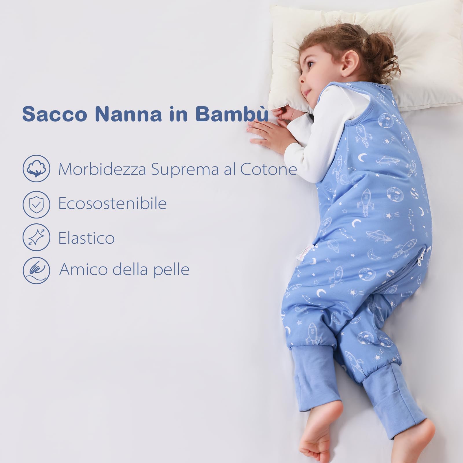 ToyaTec Sacco nanna con piedini, 2,5 Tog, super morbido, realizzato in rayon di bambù, per bambini, in fibra di bambù, per l'inverno, per l'autunno e l'inverno, Blu, 100cm (3-5 Jahre)