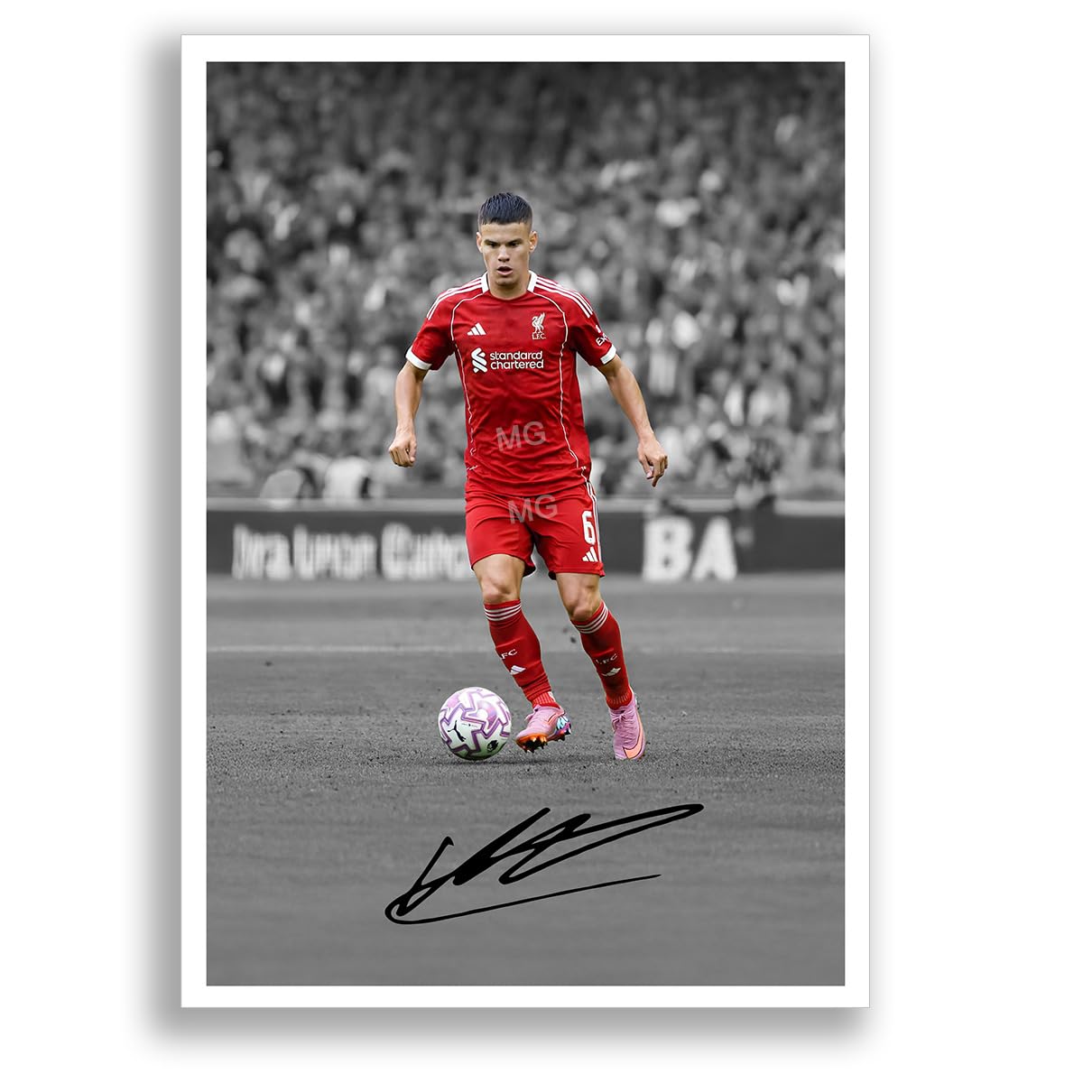 Mounted Gifts Trading A4 Poster Only B+W Milos Kerkez Liverpool Signed Photo Poster Print Picture Display Framed Autograph Memorabilia For Football Fans Gift Hungary (A4 Poster Only B+W)