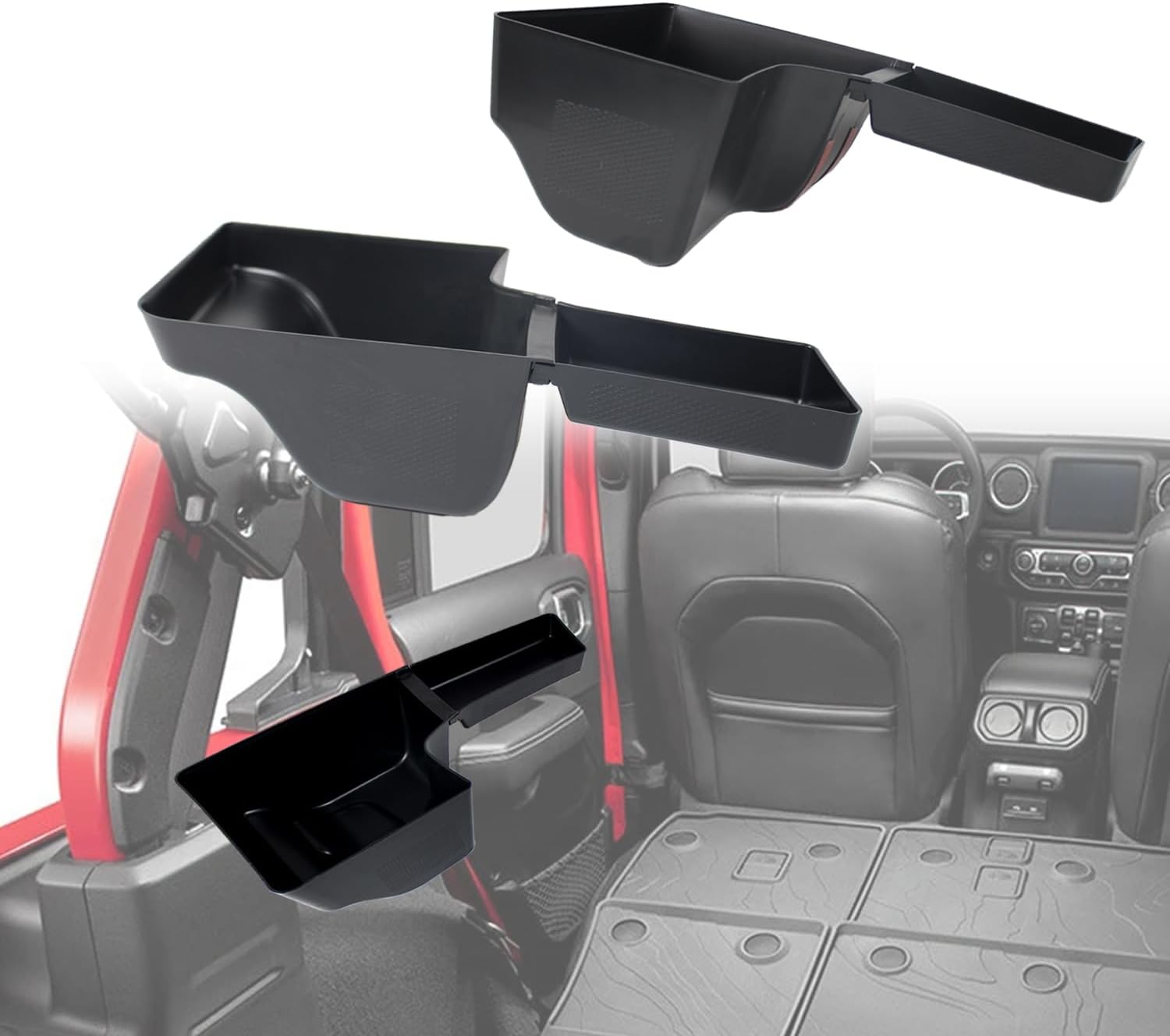 Rear Wheel Well Storage Bin Compatible with Wrangler 2018-2023 JL JLU 4 Door(Not fit 2 Door), Trunk Organizer Storage Tray Cargo Side Box Jeep Wrangler Black 2PCS(Left & Right)
