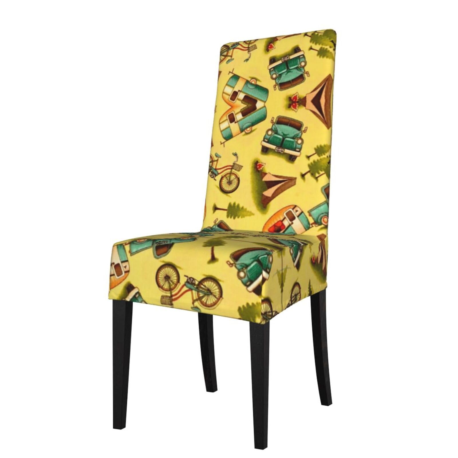Esasam Car And Bicycle Printed Dining Chair Protective Cover, Machine Washable, Suitable For Universal Armless Chairs