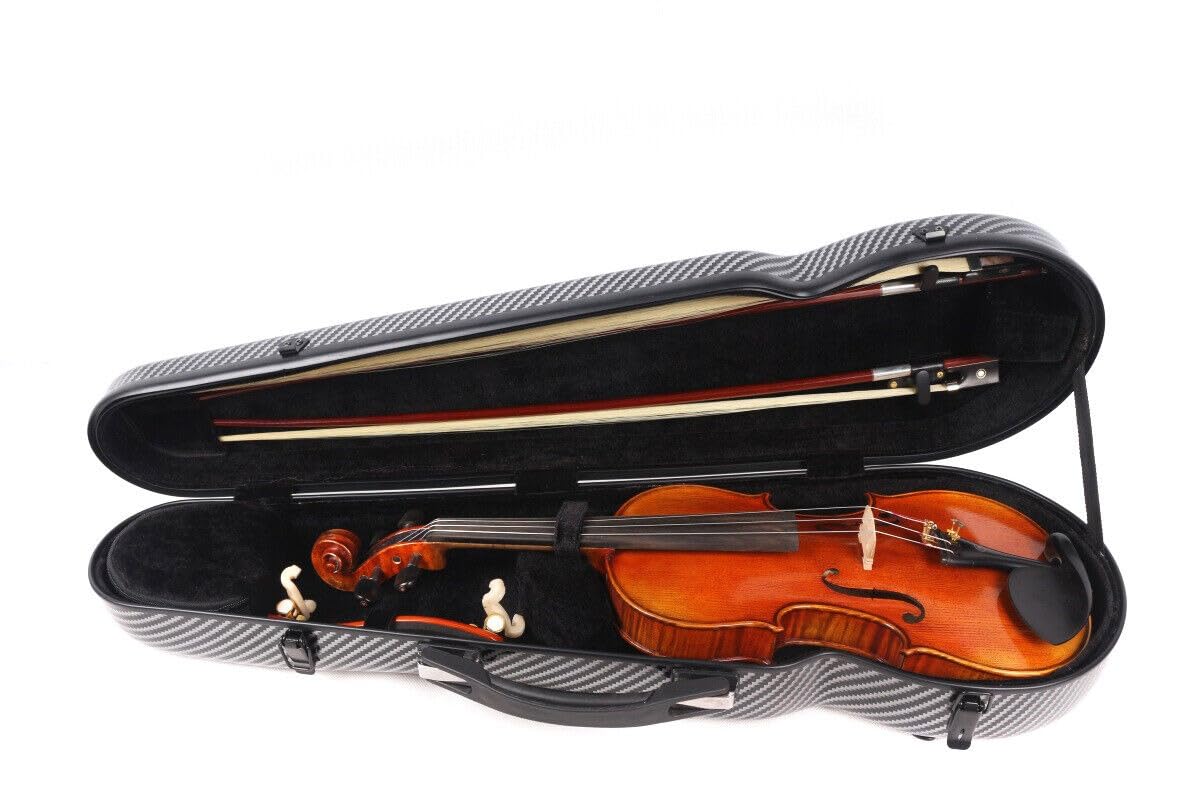 Estuche de violín de tamaño completo 4/4, a rayas de fibra de carbono, caja de violín cepillada a rayas, ligera, colorida, fácil de transportar (rayas negras), funda 14 MN