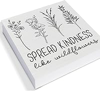 Vista 3 de Cartel de madera Spread Kindness Like Wildflowers, caja de madera con flores de granja, letrero de bloques de escritorio, letreros rústicos