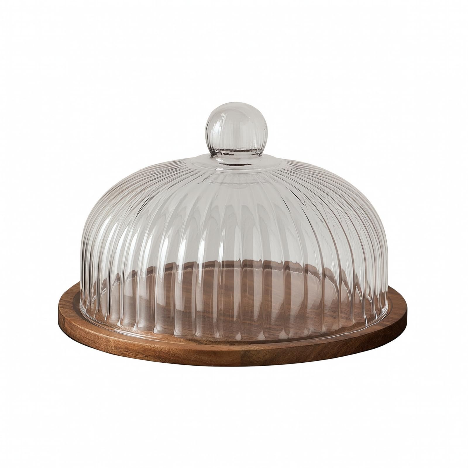 Klar Kuchenplatte mit haube, Große Größe, Akazienholztablett Mit 26-cm-Glasg