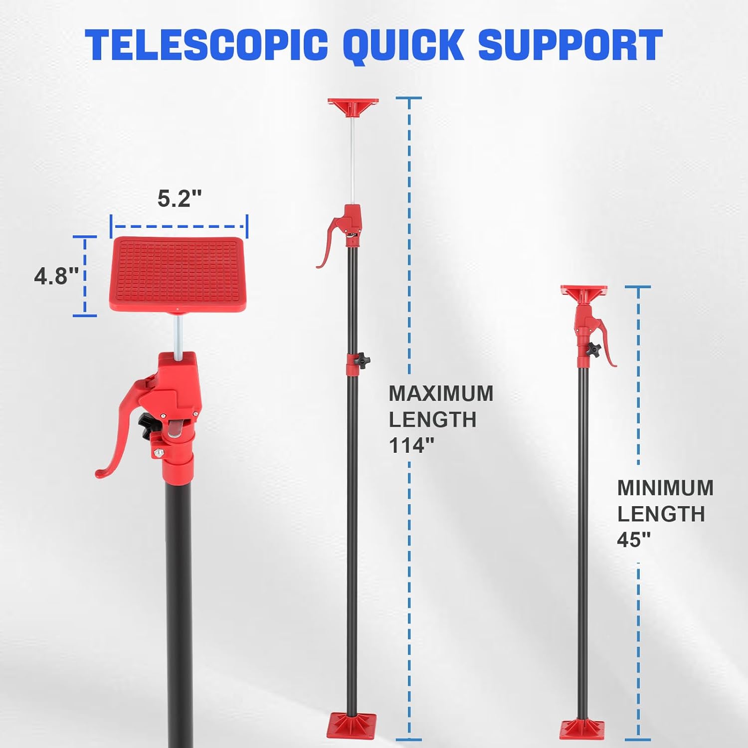Cabinet Jack Support Pole, 45"-114" Drywall Lifts Support Poles Adjustable for Drywall Lifts Installing Cabinet, Drywall Jack, Cargo Bars with 154 Lbs Capacity (45"-114" 4PC)